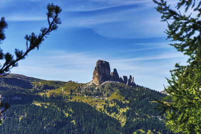 Panoramic view of trees and rocks against sky