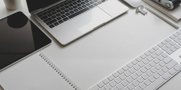 High angle view of digital technology on table