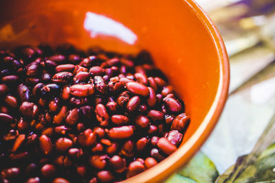 High angle view of coffee beans in container