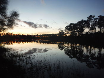 Scenic view of lake against sky during sunset