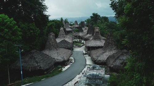 Panoramic view of village against sky