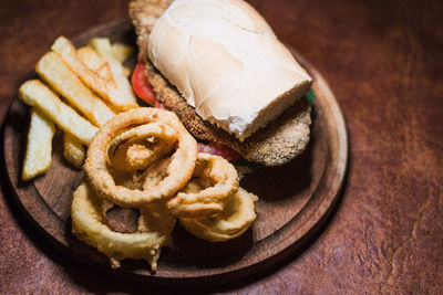High angle view of meat on plate