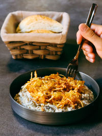 Close-up of person having breakfast