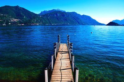 Scenic view of lake against clear blue sky