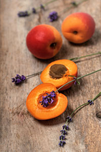 Close-up of apricots on table