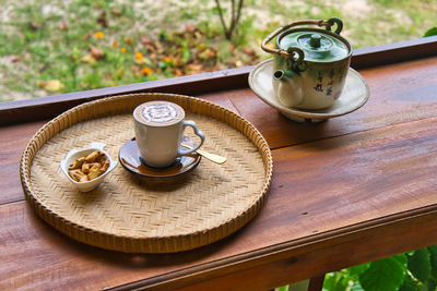 High angle view of coffee on table
