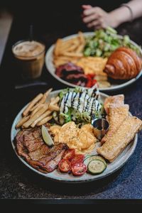 Close-up of food in plate on table