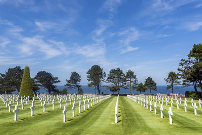 Panoramic view of cemetery against sky