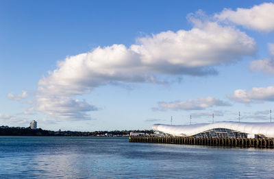 Modern wharf building at habour of auckland