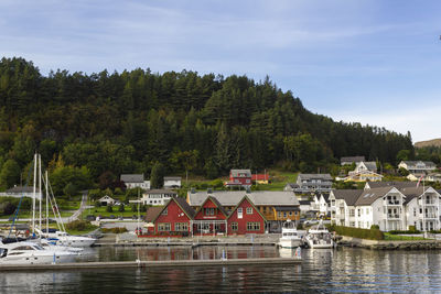 Village in the hills facing the sea in norway