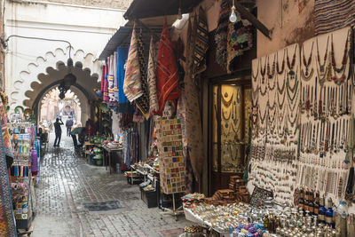 Passage with souvenir shops in the market in medina in marrakesh