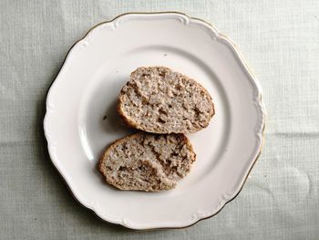 High angle view of breakfast in plate on table