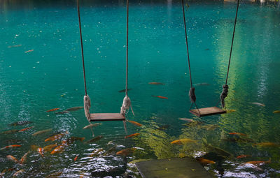 High angle view of boat in lake