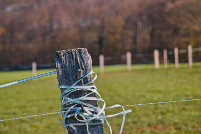 View of wooden fence on field