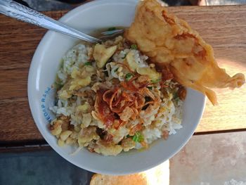 High angle view of meal served in plate