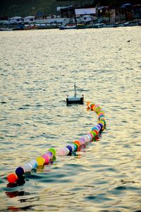 Multi colored boats in sea