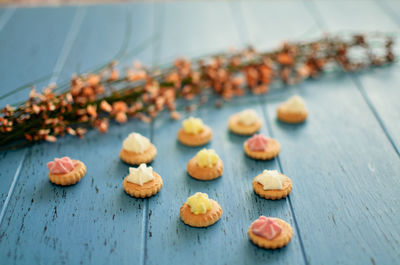 Close-up of cupcakes on table