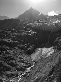 Aerial view of landscape and mountains against sky