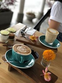 High angle view of coffee cup on table