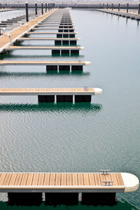 High angle view of swimming pool by lake