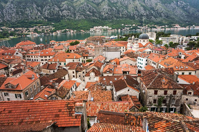 High angle view of buildings in city