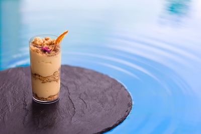 Close-up of dessert in glass on table