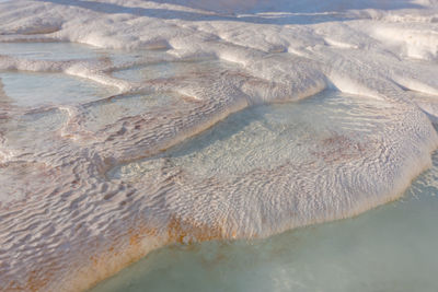 High angle view of snow covered land
