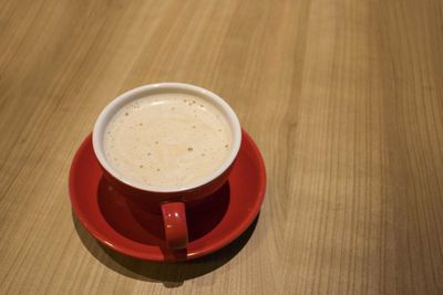 High angle view of coffee on table