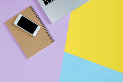 High angle view of laptop on table