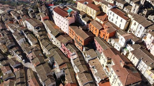 High angle view of buildings in city