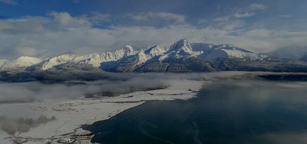 Scenic view of snowcapped mountains against sky