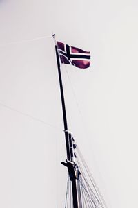 Low angle view of flag against clear sky