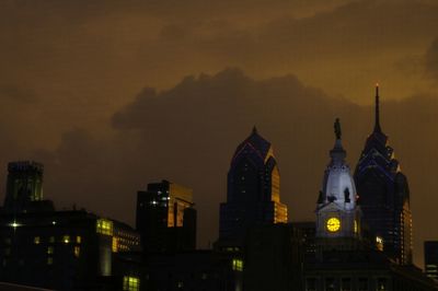 Low angle view of philadelphia city hall at night