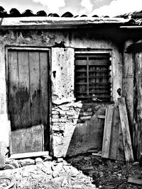 Closed door of old house