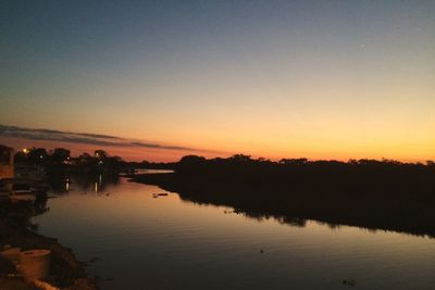 Scenic view of calm lake at sunset