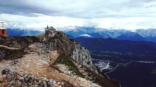 Panoramic view of landscape and mountains against sky