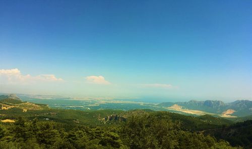 Scenic view of landscape against blue sky