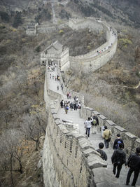 High angle view of people on great wall of china 