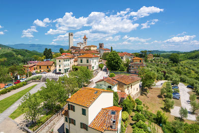 High angle view of townscape against sky