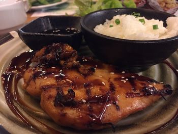 Close-up of meal served in bowl