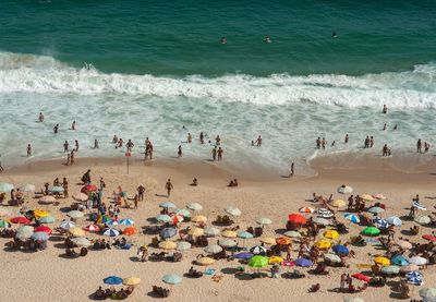 High angle view of people on beach