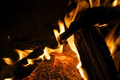 Close-up of campfire at night
