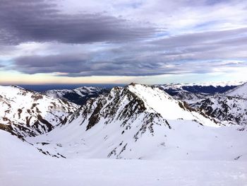 Scenic view of snowcapped mountains against sky