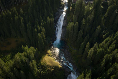 High angle view of waterfall in forest