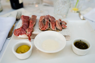 High angle view of food on table