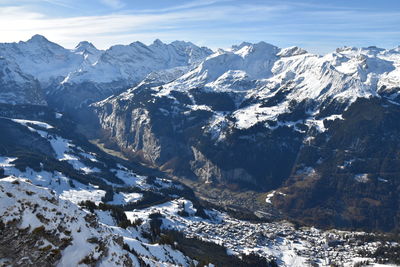 Scenic view of snowcapped mountains against sky