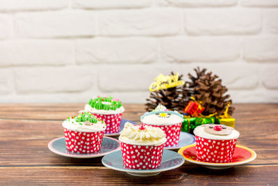 Close-up of cupcakes on table