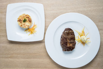 High angle view of dessert in plate on table