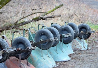 Upside down wheelbarrows on land