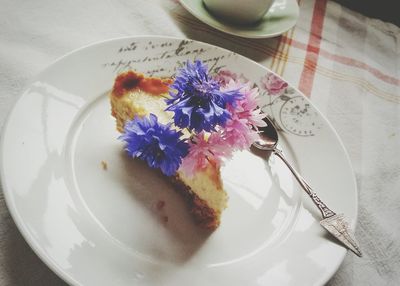 High angle view of flowers in plate